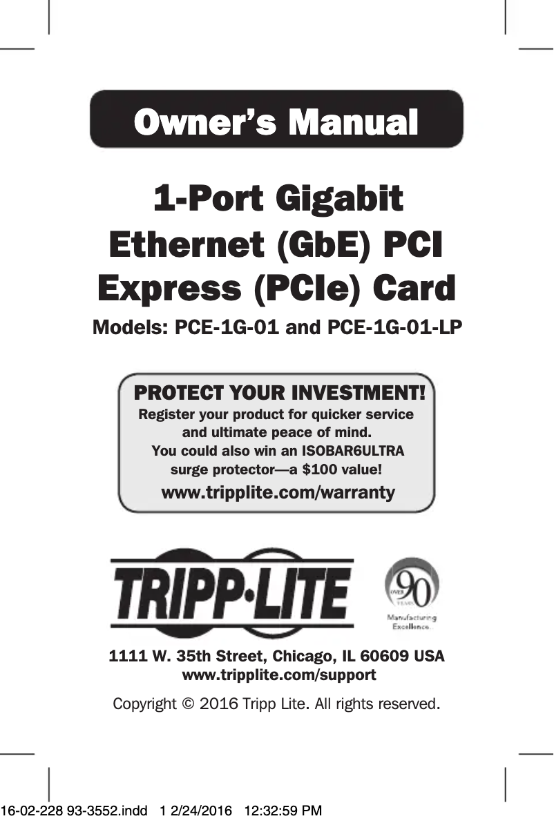 Page 1 de la notice Manuel utilisateur Tripp Lite PCE-1G-01
