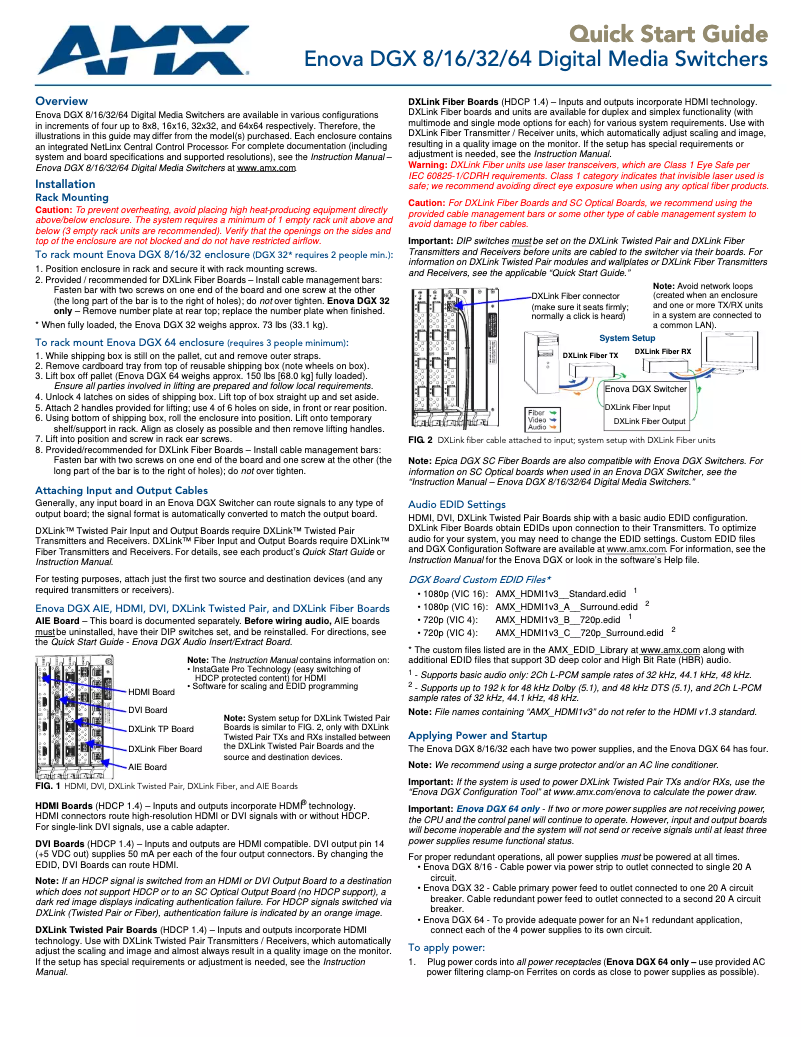 Page n°1 - Guide de démarrage rapide AMX DGX-I-DXF-SMS