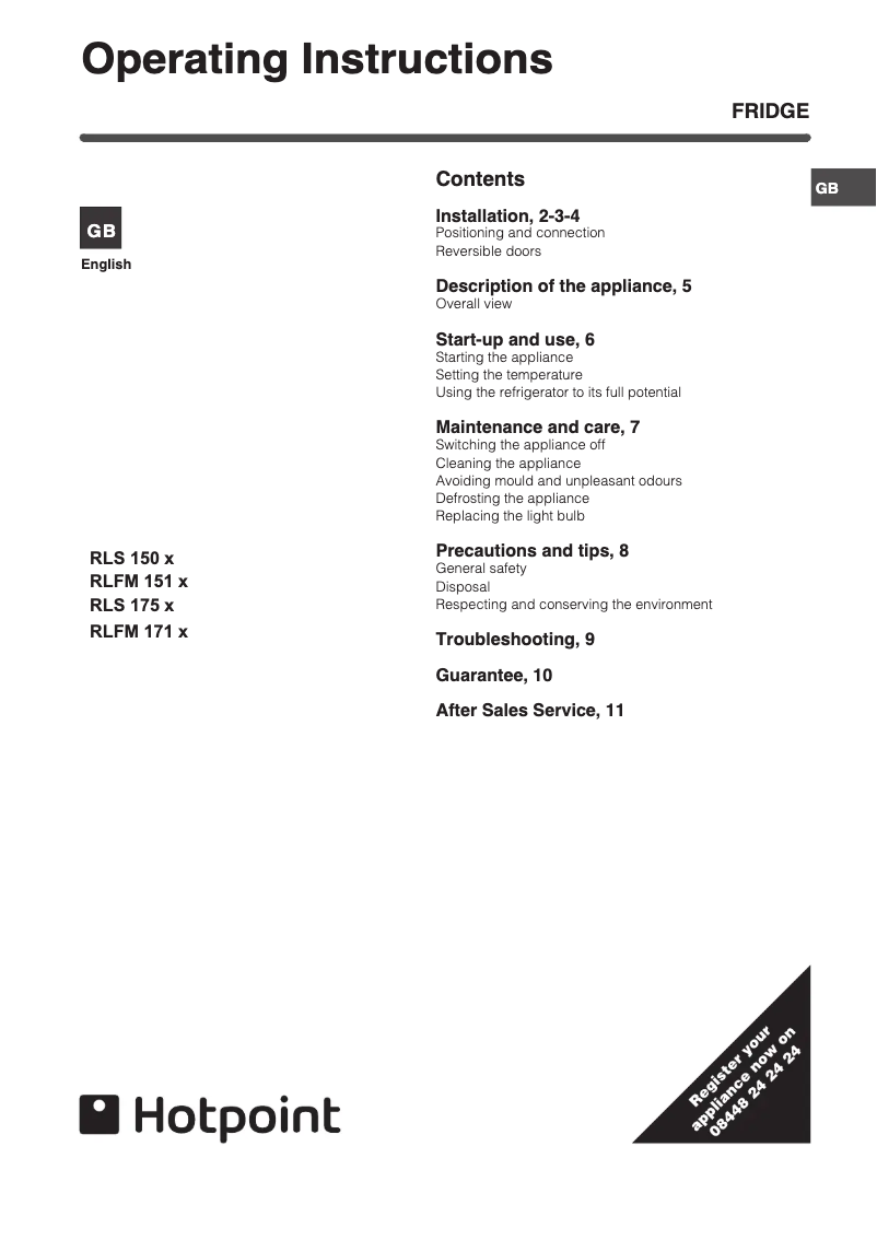 Page n°1 - Manuel utilisateur Hotpoint RLFM151P