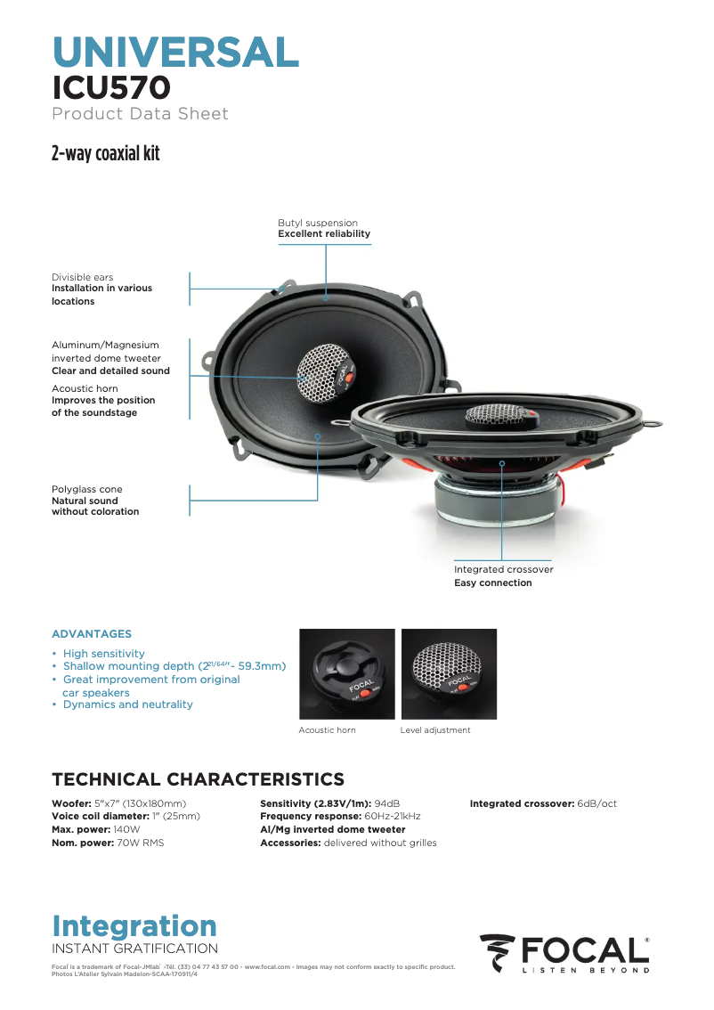 Page 1 de la notice Fiche technique Focal ICU 570