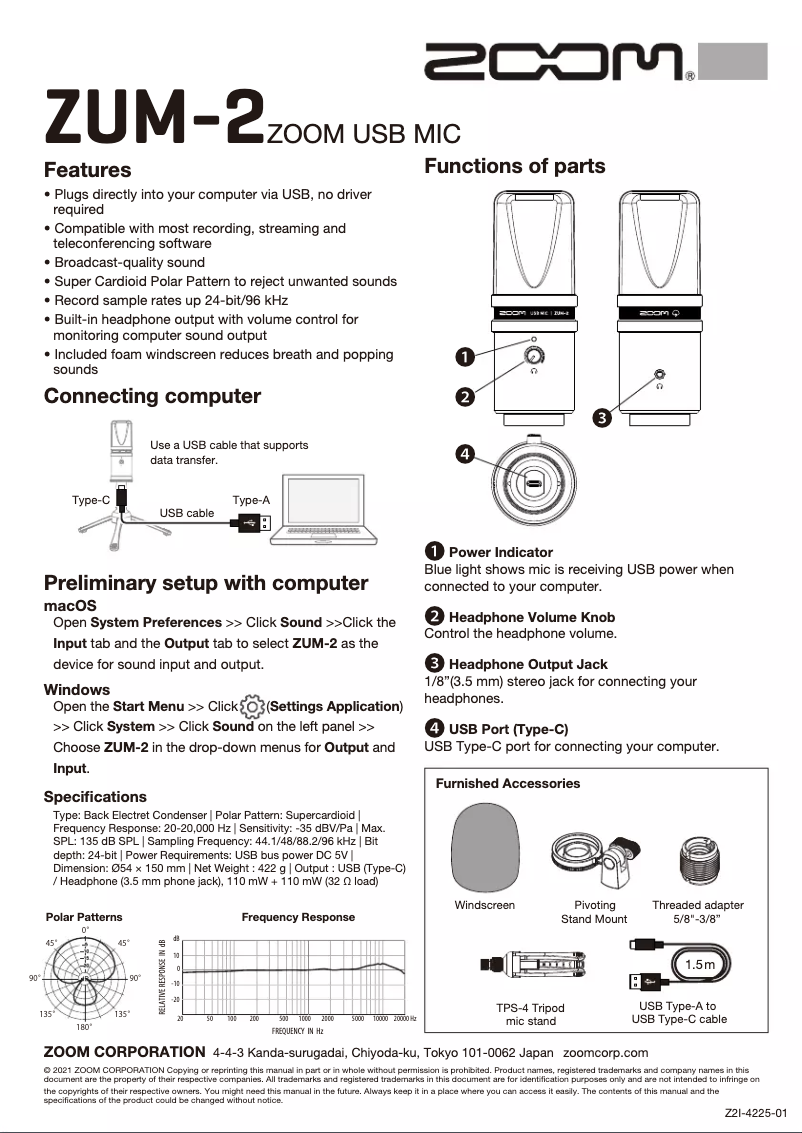 Page n°1 - Manuel utilisateur Zoom ZUM-2