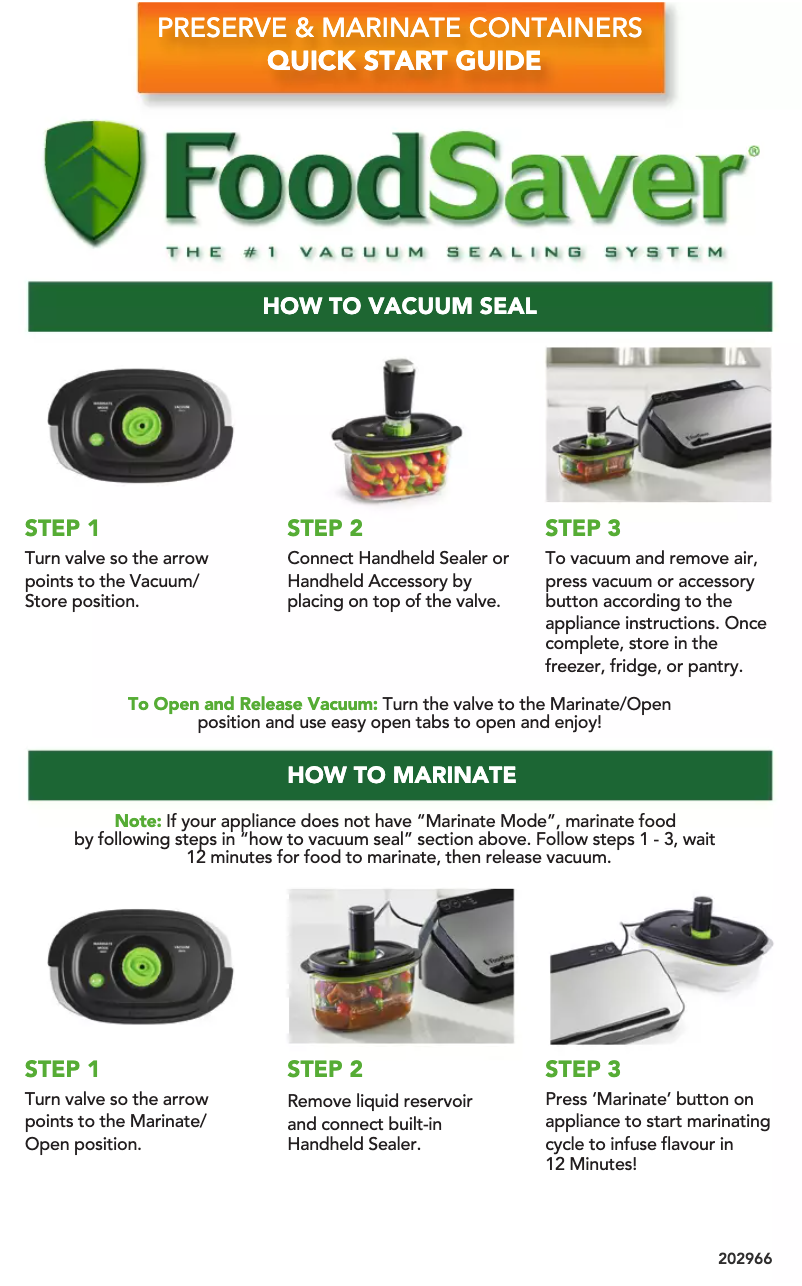 Page 1 de la notice Manuel utilisateur FoodSaver Preserve & Marinate VS0662