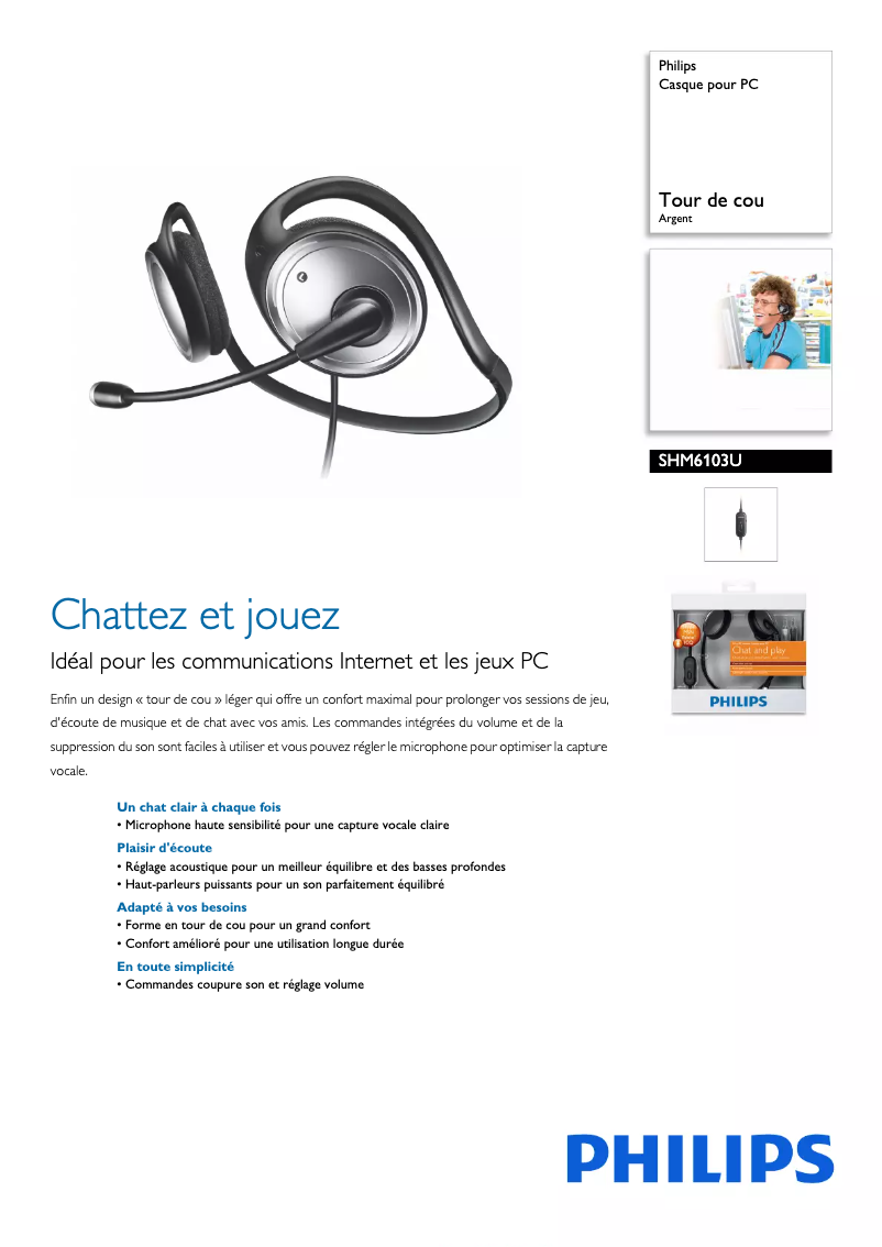 Page 1 de la notice Fiche technique Philips SHM6103U