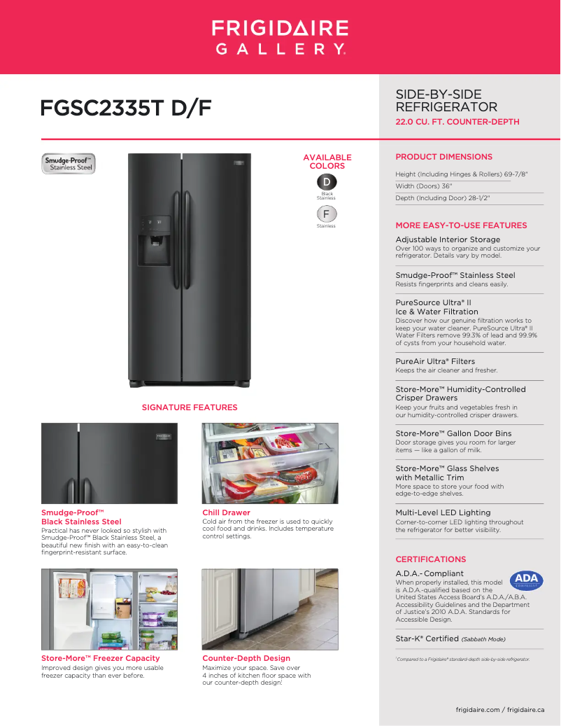 Page n°1 - Fiche technique Frigidaire FGSC2335T
