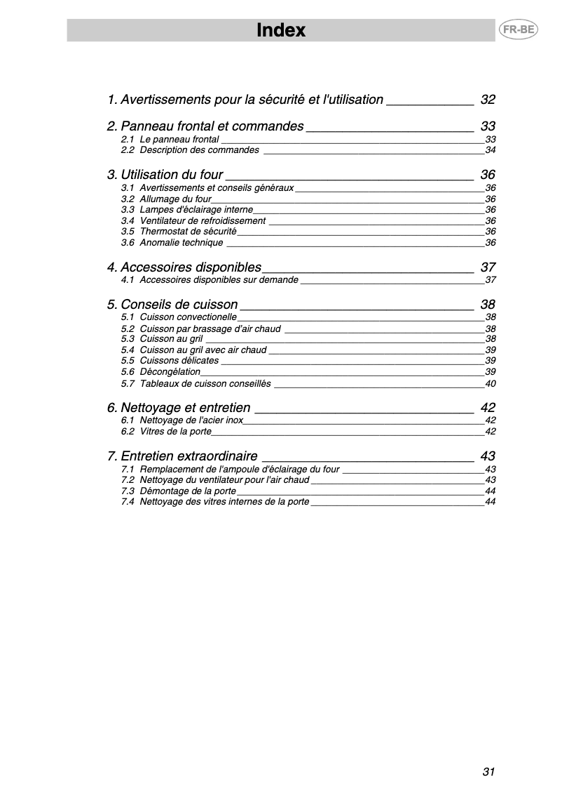 Page 1 de la notice Manuel utilisateur Smeg F67-7