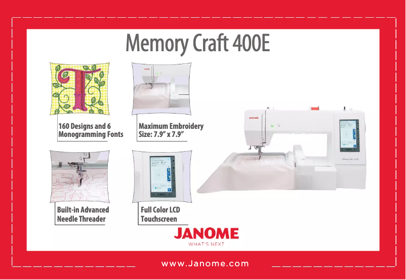 Page 1 de la notice Fiche technique Janome Memory Craft 400E