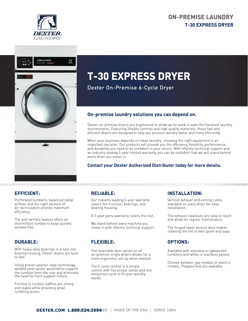 Page 1 de la notice Fiche technique Dexter Laundry T-30
