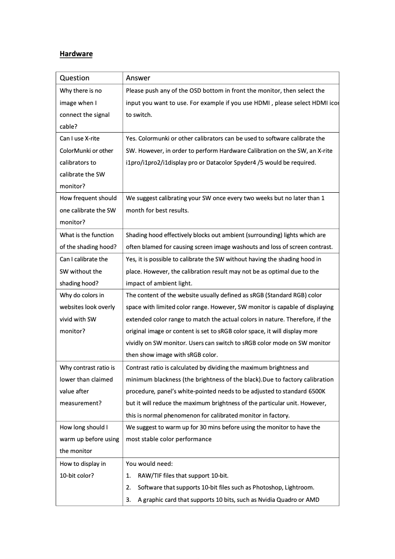 Page 1 de la notice FAQ BenQ SW2700PT