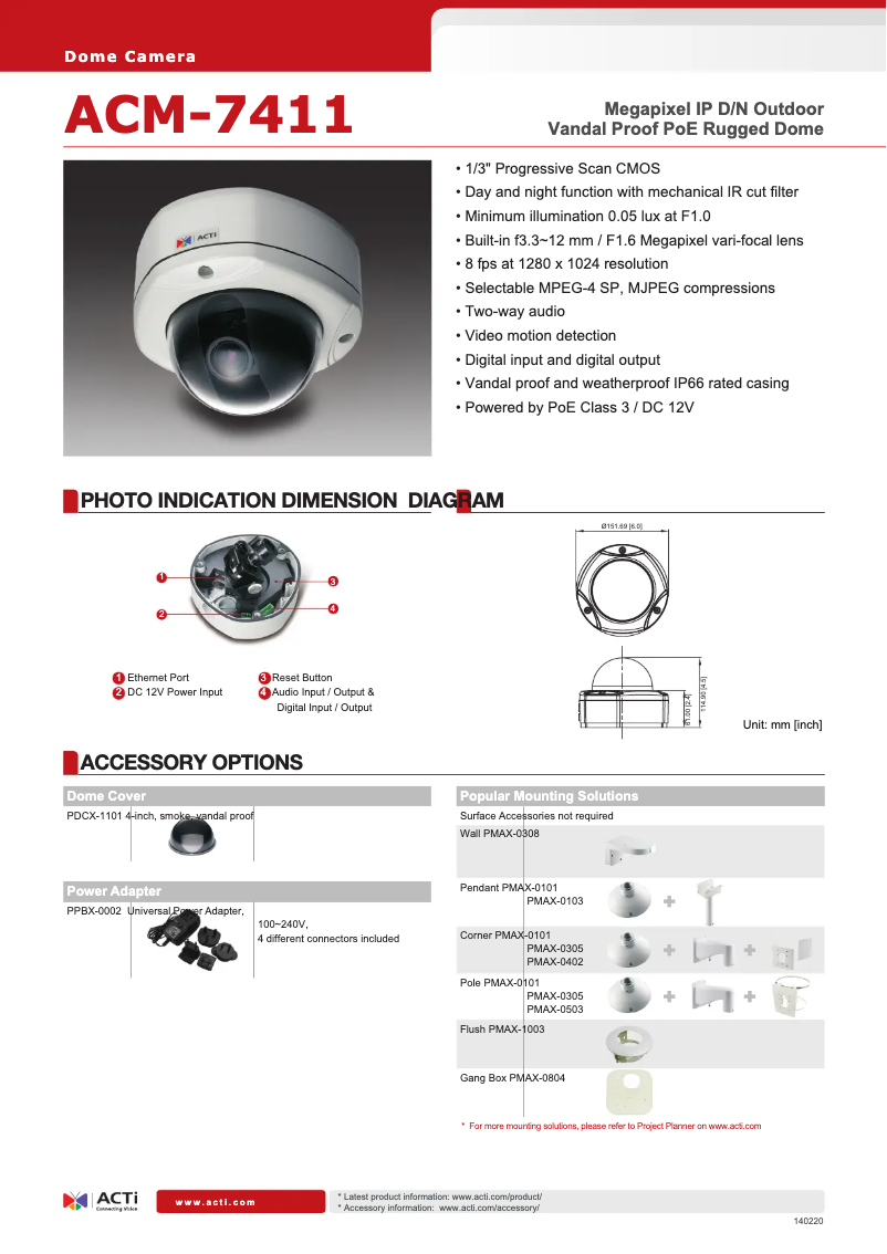 Page 1 de la notice Fiche technique ACTi ACM-7411