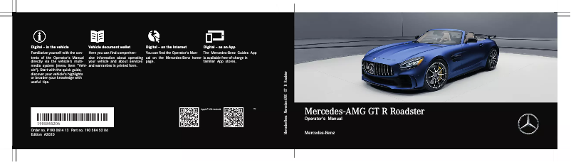 Page 1 de la notice Manuel utilisateur Mercedes-Benz GT R Roadster (2020)