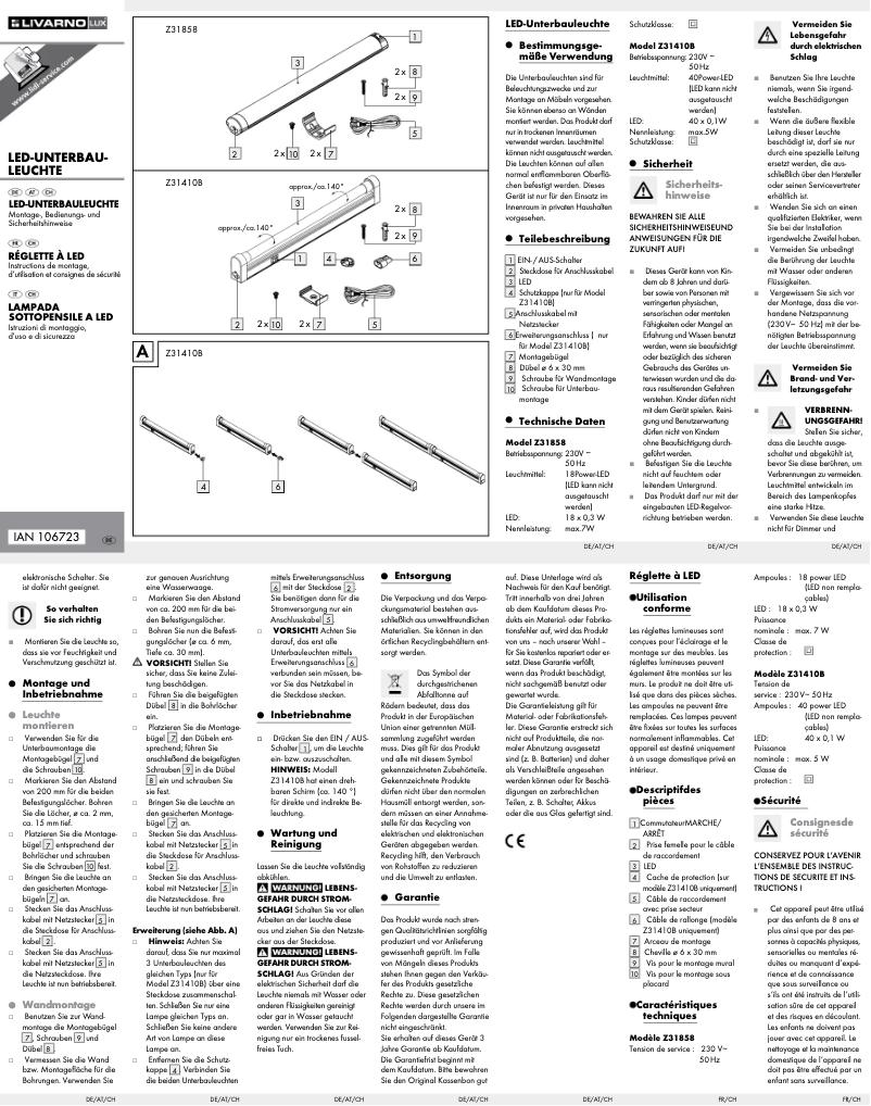 Page 1 de la notice Manuel utilisateur Livarno Lux IAN 106723