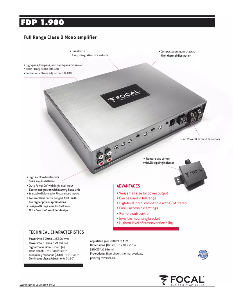 Page 1 de la notice Fiche technique Focal FDP 1.900