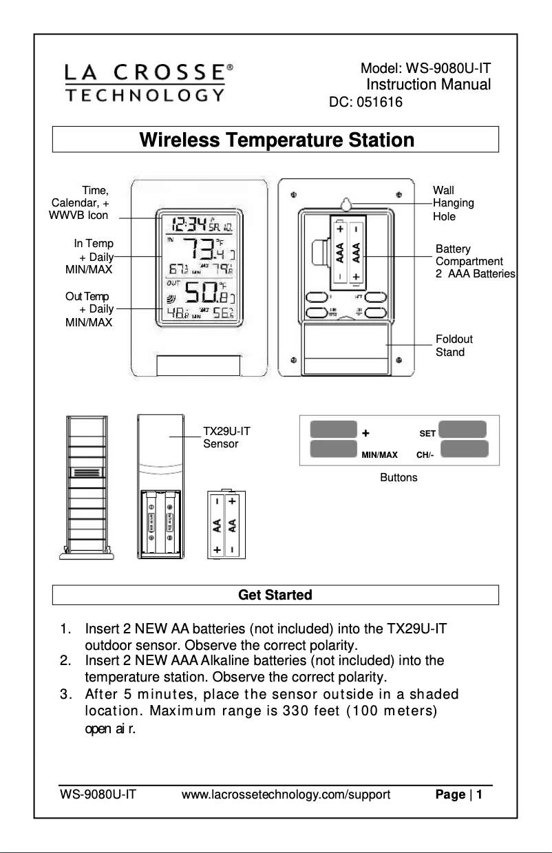 Page n°1 - Manuel utilisateur La Crosse Technology WS-9080U-IT