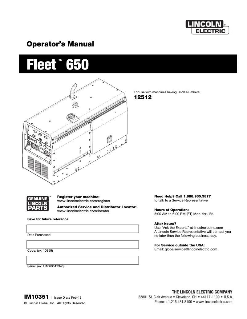 Page 1 de la notice Manuel utilisateur Lincoln Electric Fleet 650