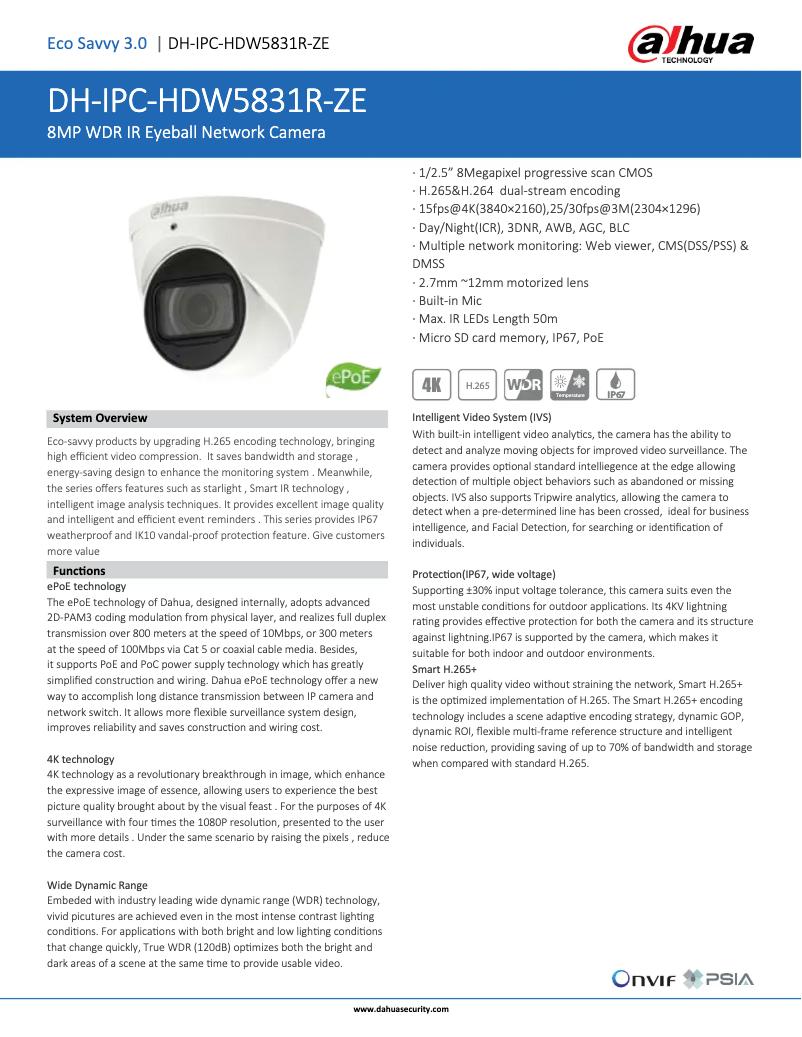 Page n°1 - Fiche technique Dahua Technology IPC-HDW5831R-ZE