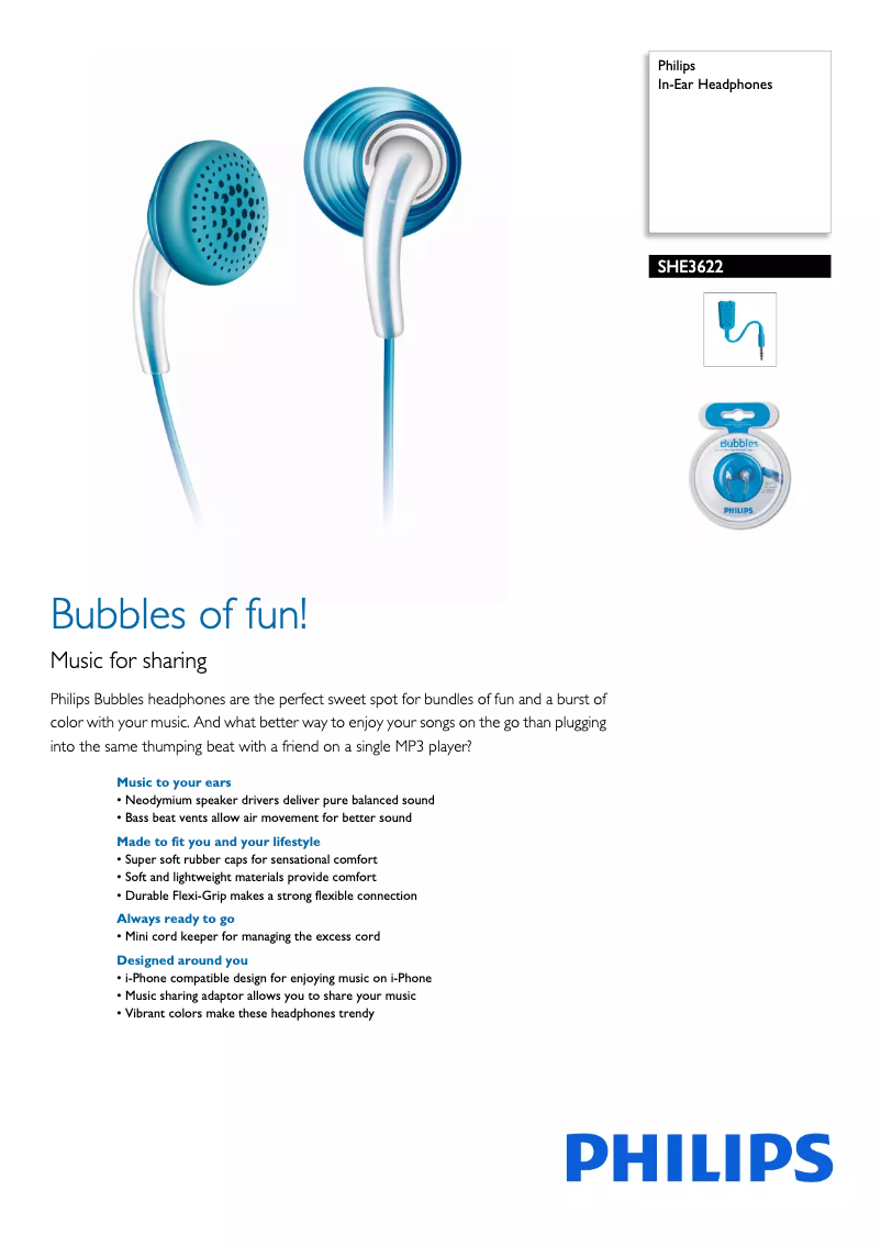 Page 1 de la notice Fiche technique Philips SHE3622