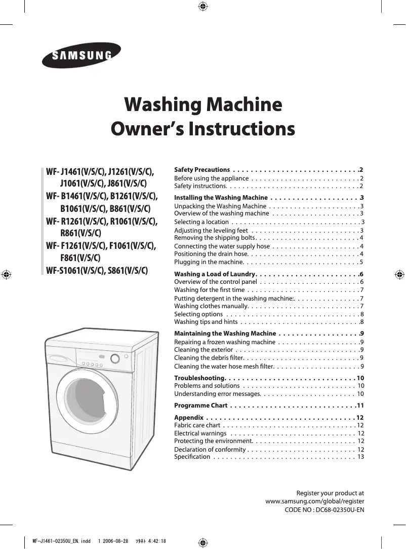 Page n°1 - Manuel utilisateur Samsung WF-B1261
