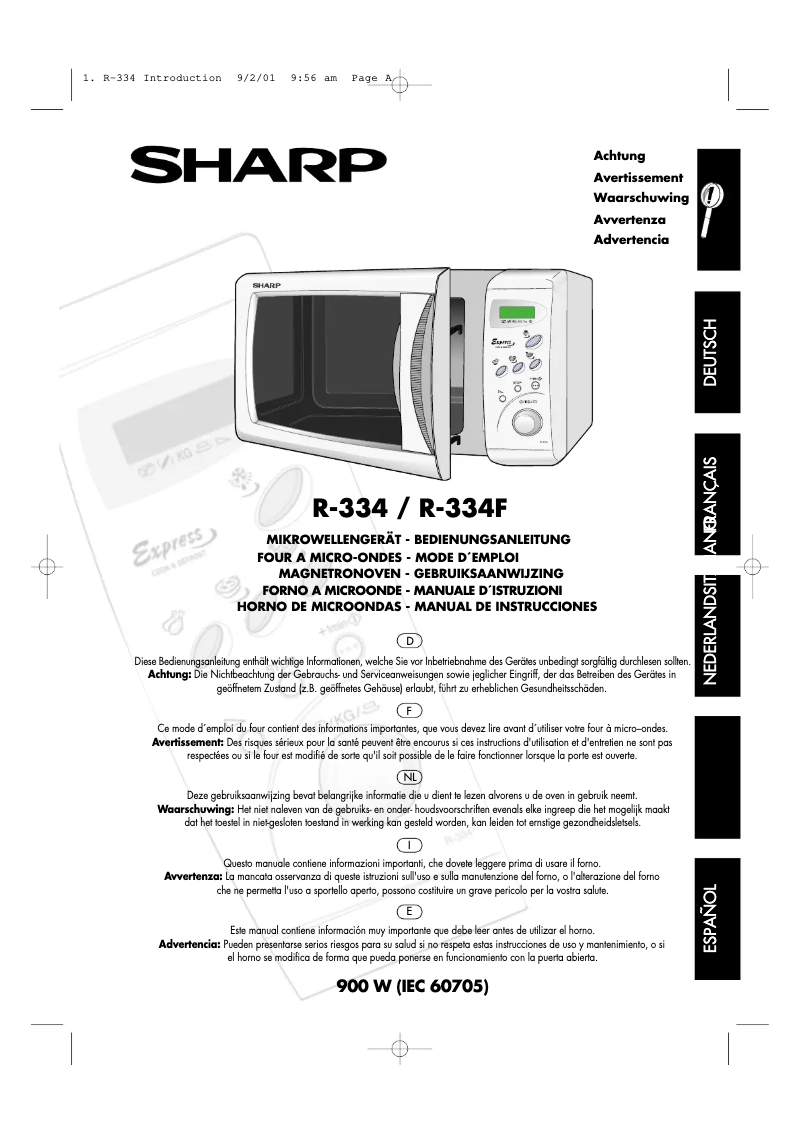 Page 1 de la notice Manuel utilisateur Sharp R-334