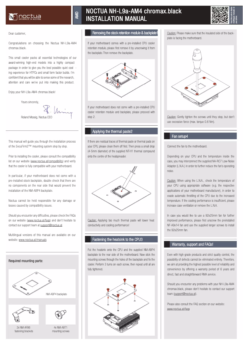 Page 1 de la notice Manuel utilisateur Noctua NH-L9A-AM4