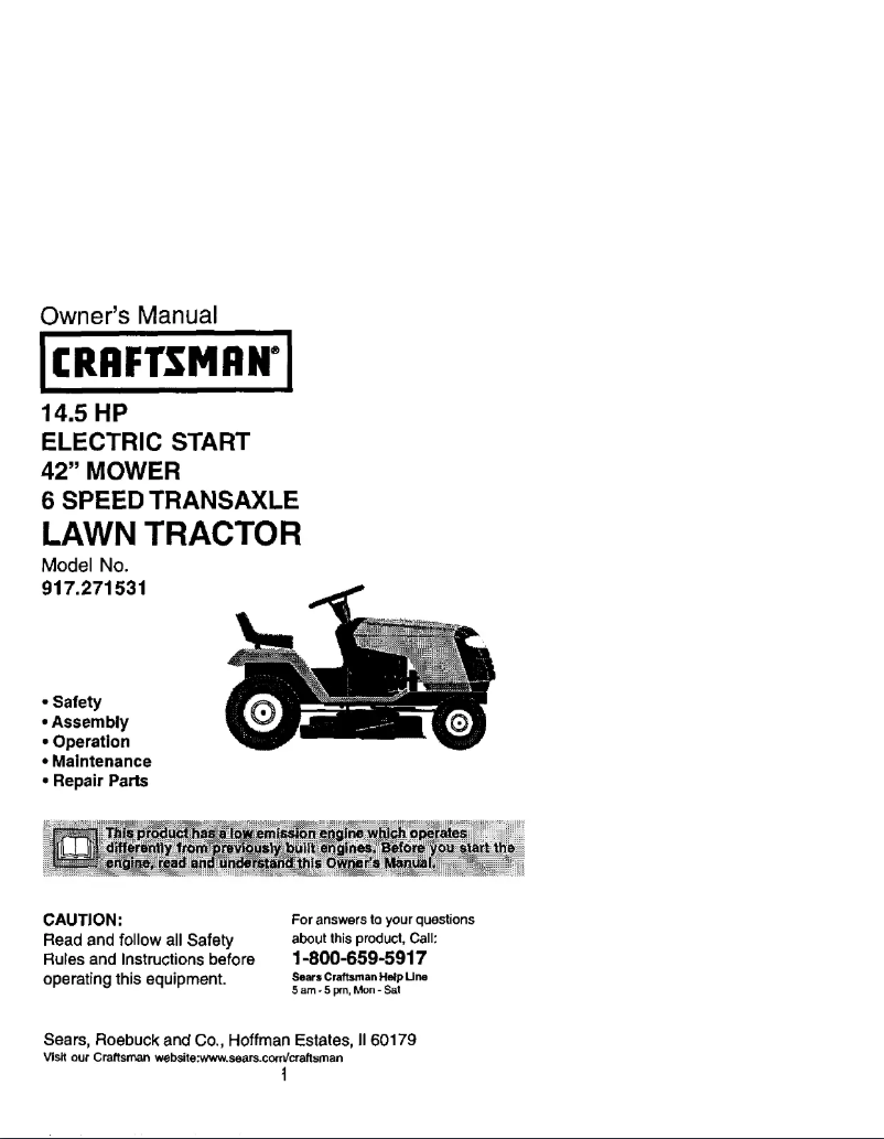 Page 1 de la notice Manuel utilisateur Craftsman 917.271531