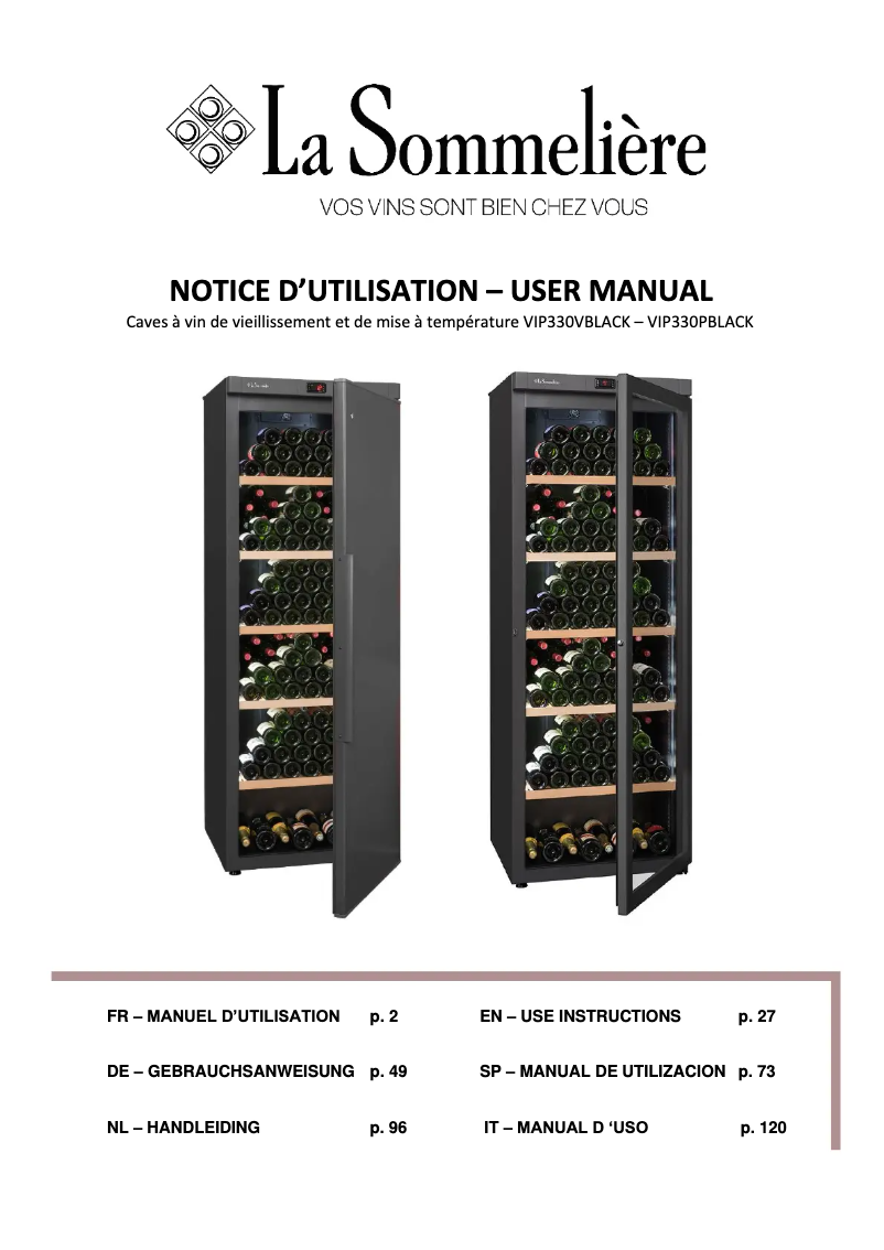 Page 1 of the manual User Manual La Sommelière VIP330V