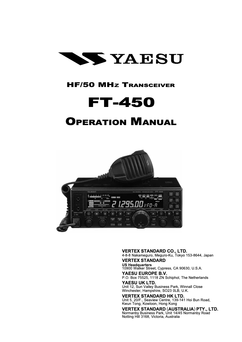 Página 1 del manual Manual de usuario Yaesu FT-450