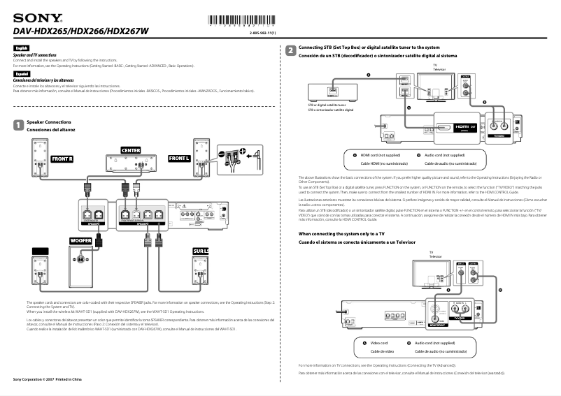 Page 1 de la notice Guide d'installation Sony DAV-HDX267W