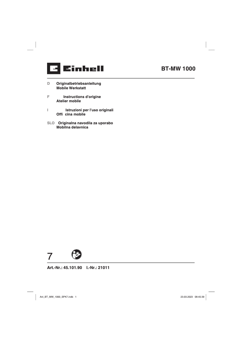 Page n°1 - Manuel utilisateur Einhell BT-MW 1000