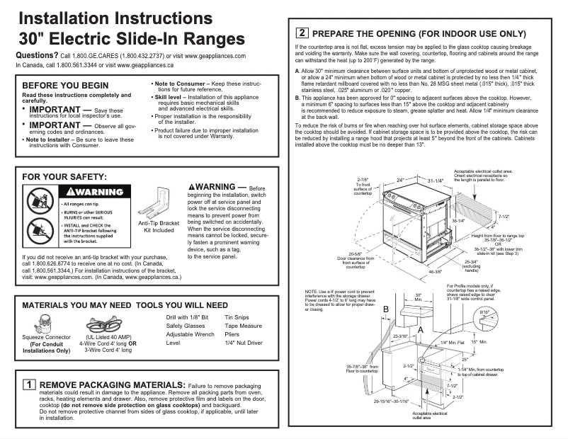 Page 1 de la notice Guide d'installation GE Profile PS900SPSS