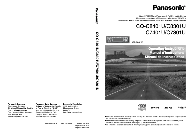 Page 1 de la notice Manuel utilisateur Panasonic CQ-C7301U