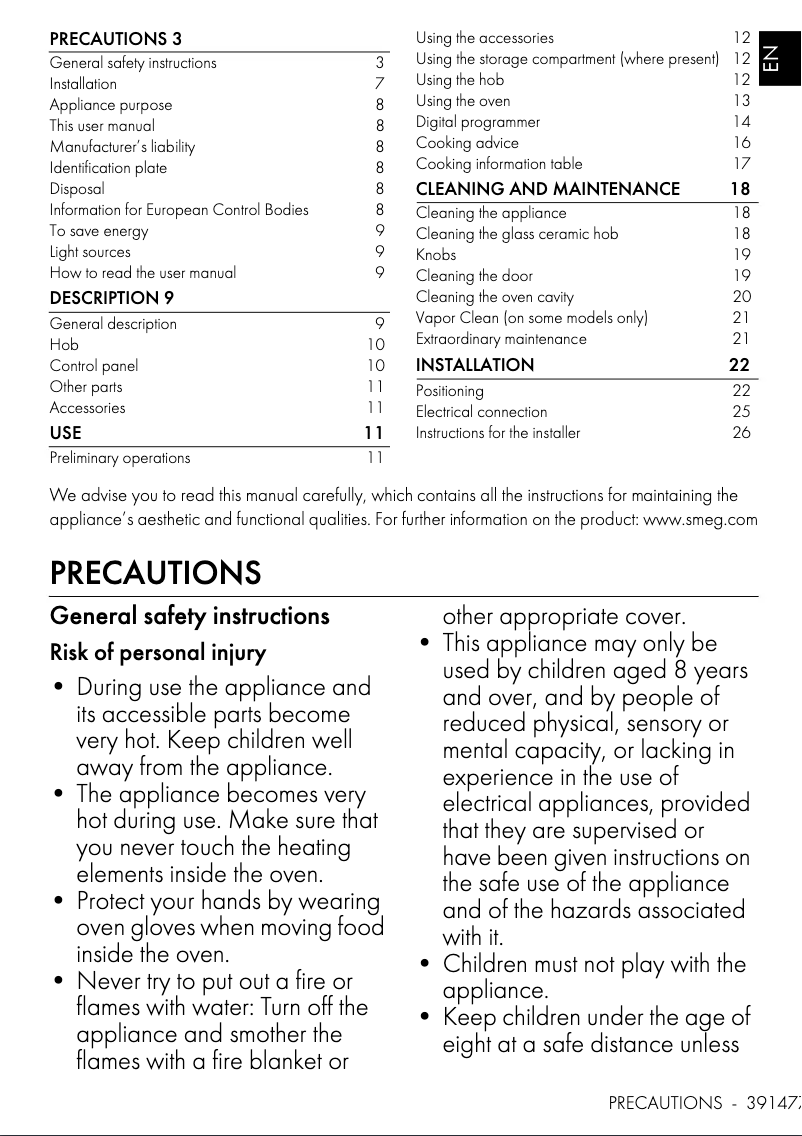 Page n°1 - Manuel utilisateur Smeg CS6CMXA2