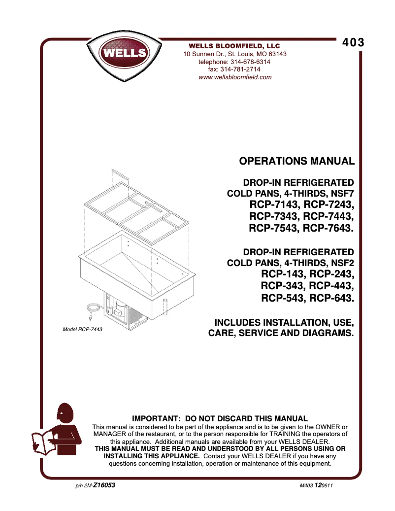 Page n°1 - Manuel utilisateur Wells RCP-7543