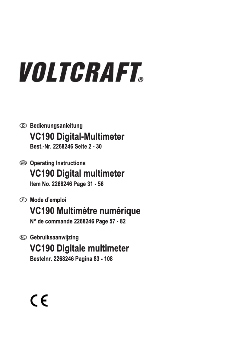 Page 1 de la notice Manuel utilisateur Voltcraft VC190