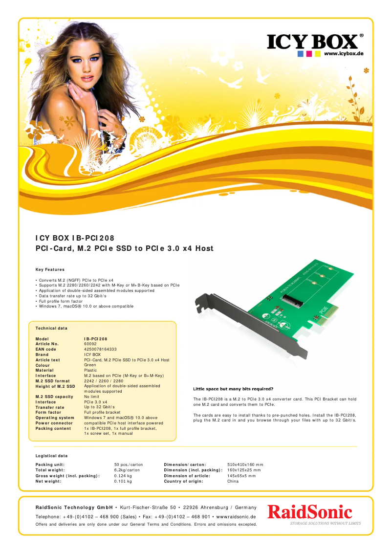 Página 1 del manual Ficha técnica Icy Box IB-PCI208