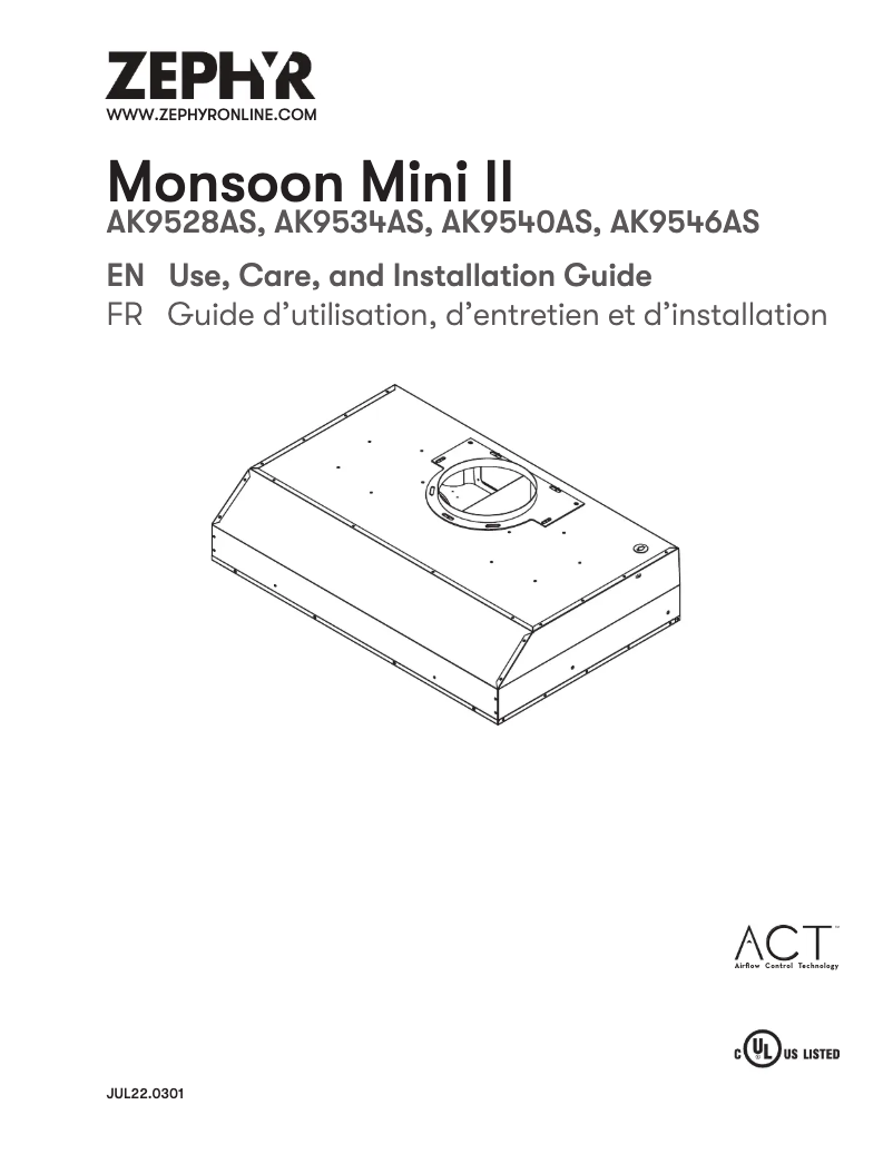 Page 1 de la notice Guide d'installation Zephyr Monsoon Mini II AK9528AS
