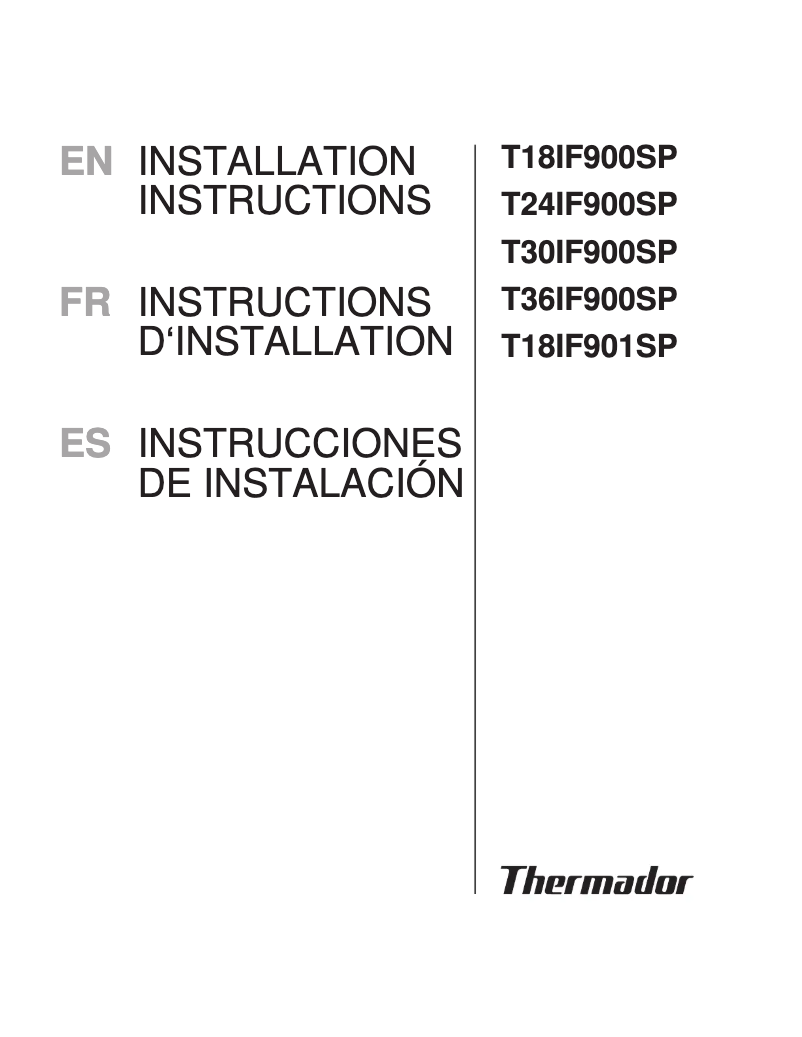 Page 1 de la notice Guide d'installation Thermador T30IF900SP