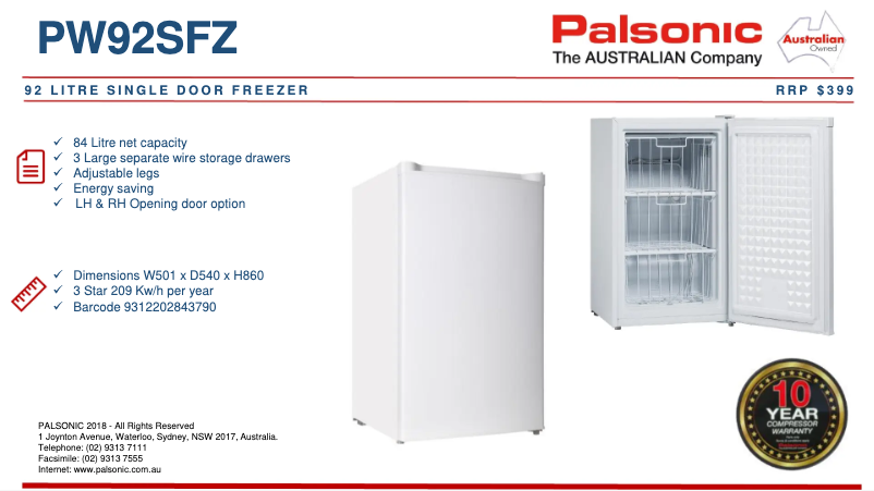 Page n°1 - Fiche technique Palsonic PW92SFZ