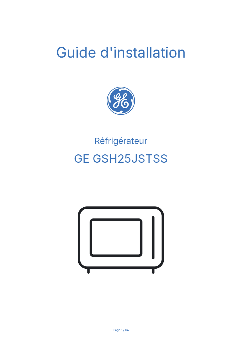 Page n°1 - Guide d'installation GE GSH25JSTSS