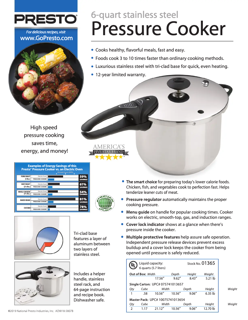 Page 1 de la notice Fiche technique Presto 01365