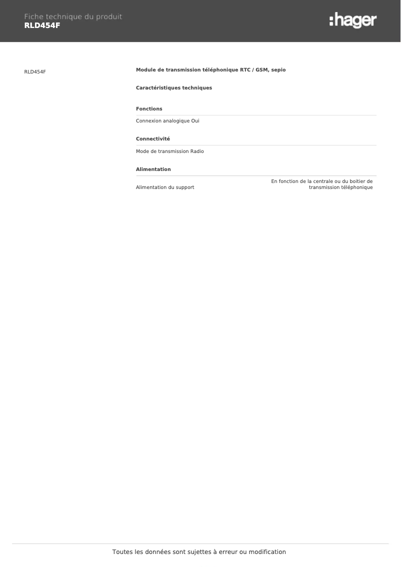 Image de la première page du manuel de l'appareil RLD454F