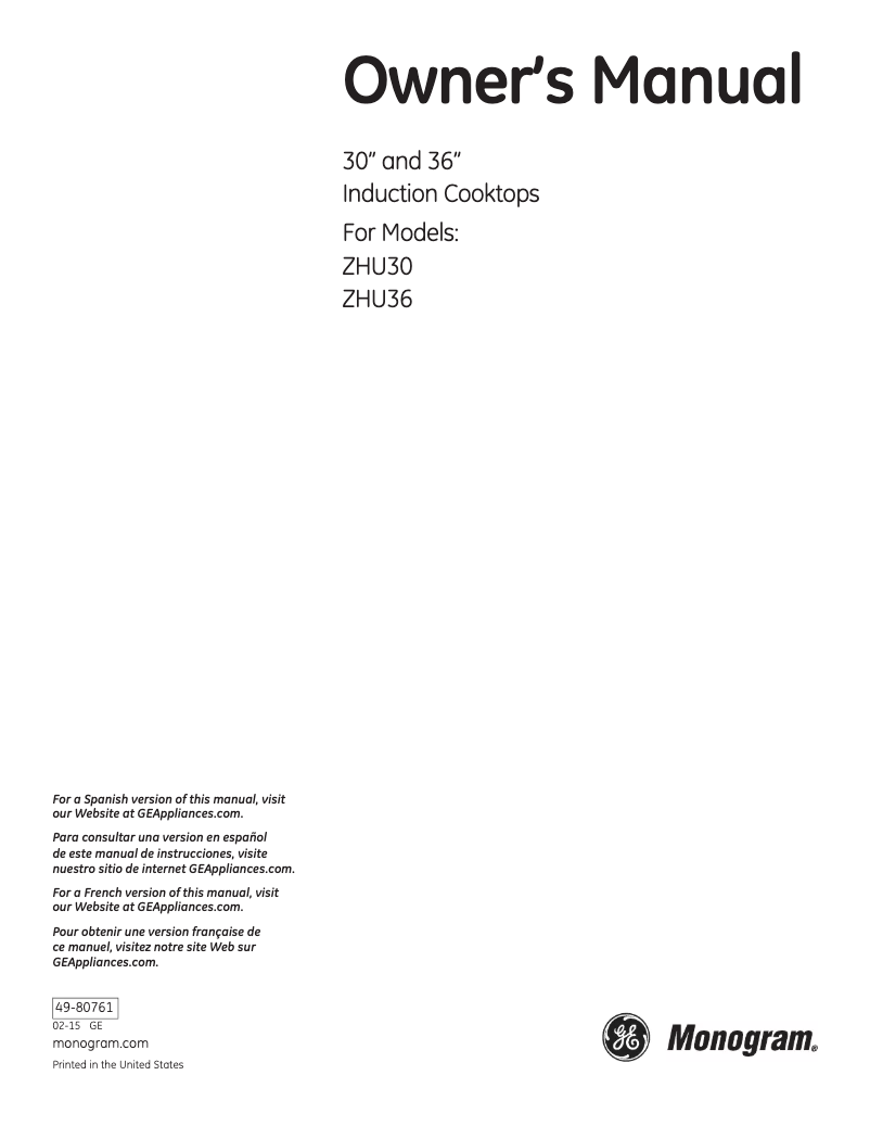 Image de la première page du manuel de l'appareil ZHU36RDJBB