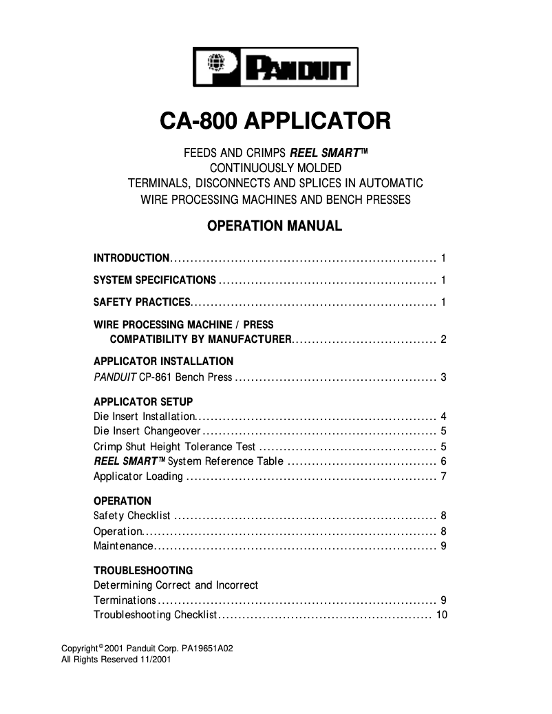 Page n°1 - Manuel utilisateur Panduit CA-800EZ