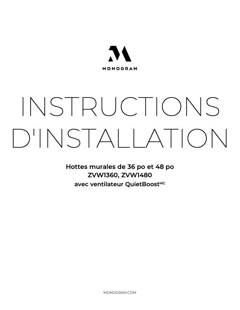 Page 1 de la notice Guide d'installation Monogram ZVW1480SPSS