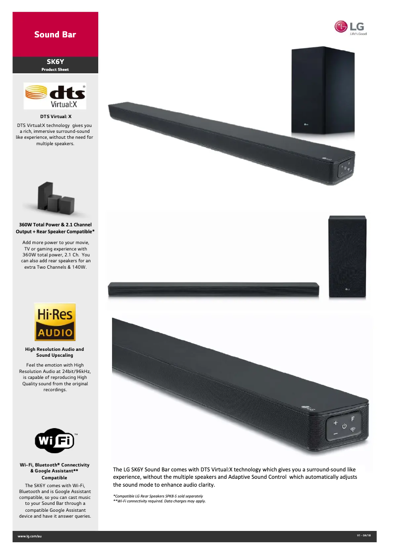 Página 1 del manual Ficha técnica LG SK6Y