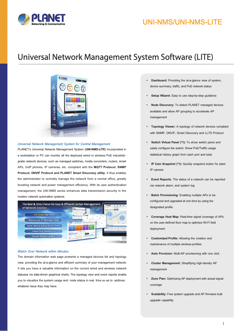Page 1 de la notice Fiche technique Planet UNI-NMS