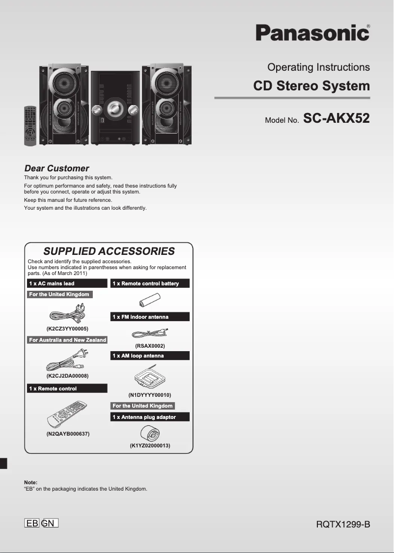 Image de la première page du manuel de l'appareil SC-AKX52