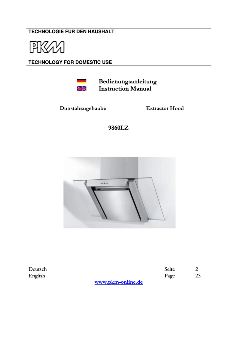 Page 1 de la notice Manuel utilisateur PKM 9860 LZ