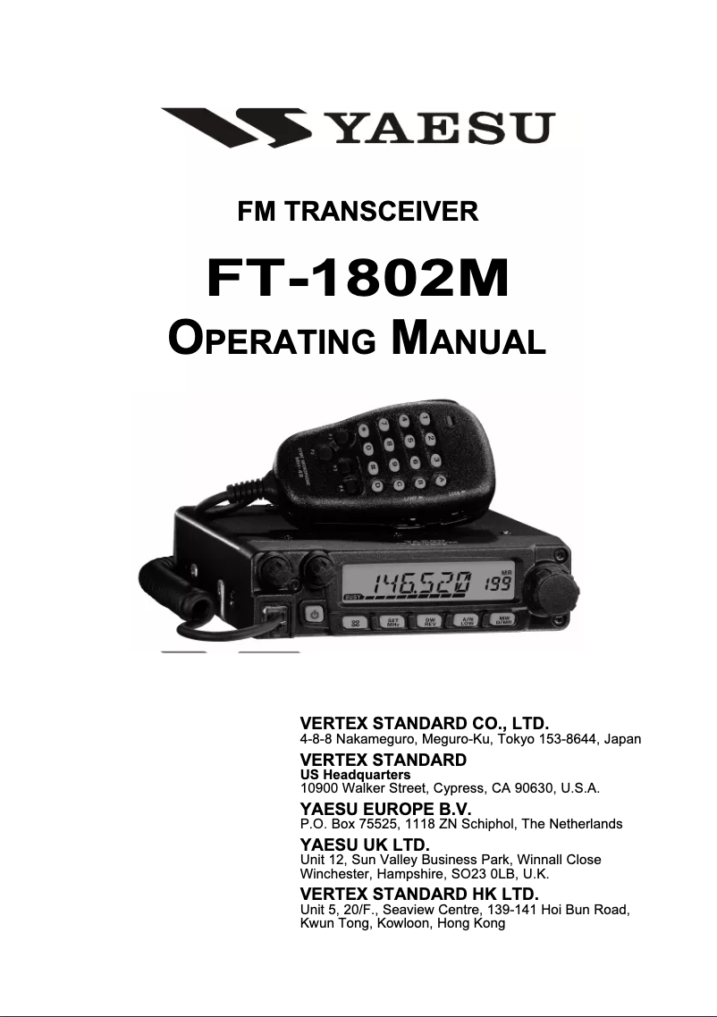 Página 1 del manual Manual de usuario Yaesu FT-1802M
