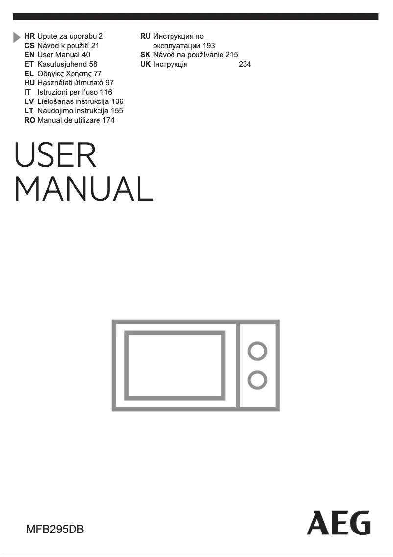 Page 1 de la notice Manuel d'utilisation et d'entretien AEG MFB295DB