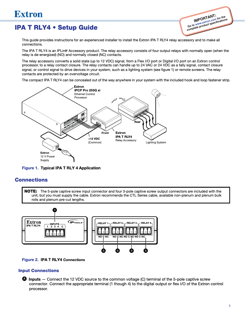 Page 1 de la notice Manuel utilisateur Extron IPA T RLY4